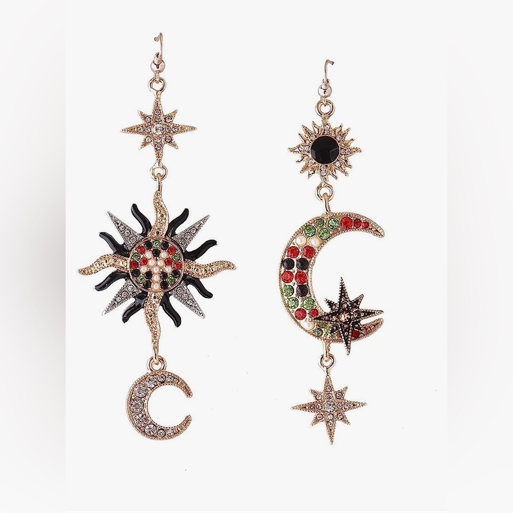 Dangle Earrings ~ Star, Sun and Moon Asymmetrical Jewelry